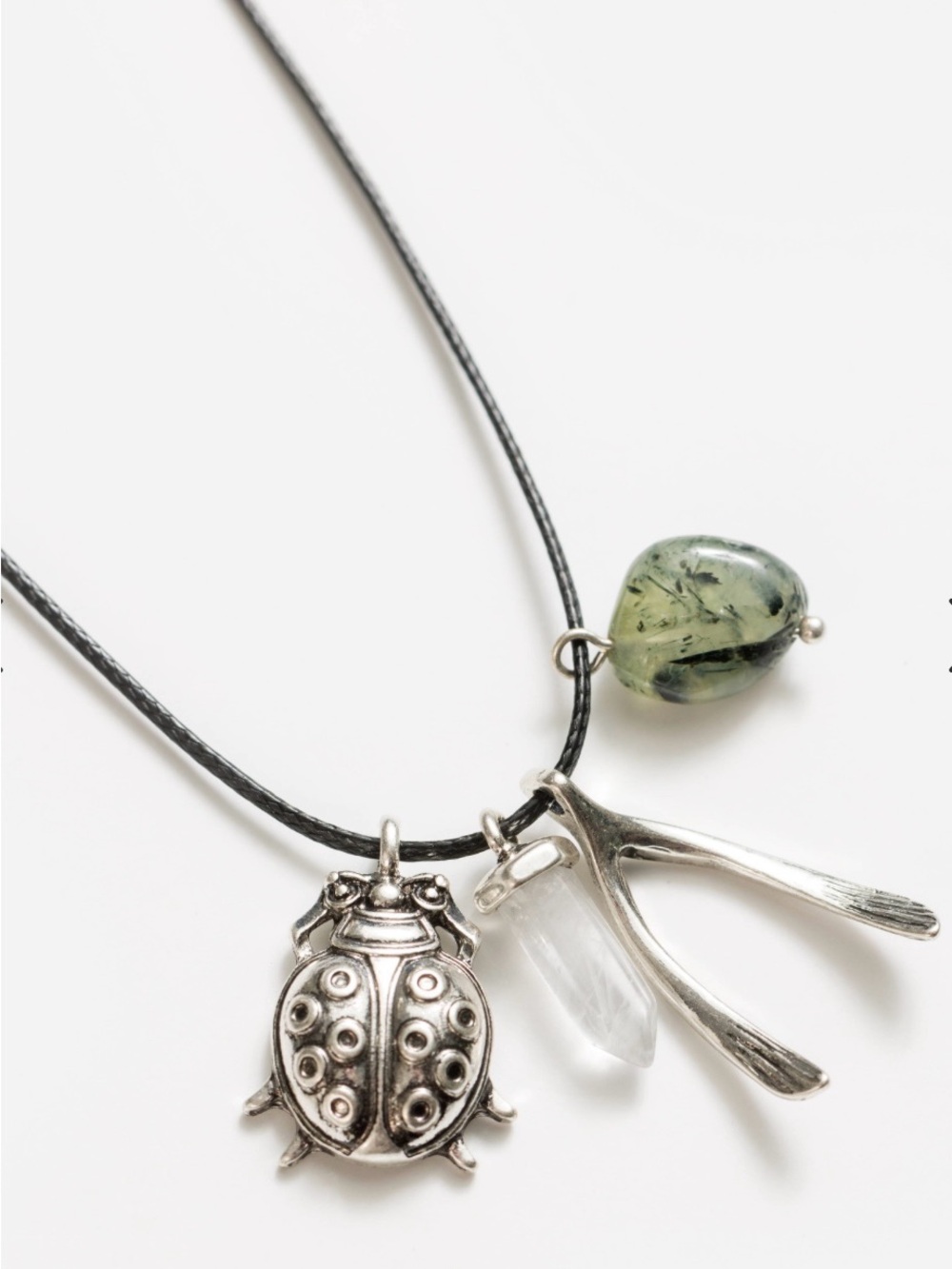 Johnny Was Silver Ladybug Wishbone Crystal Agate Charm Necklace NWT JOHNNYWAS